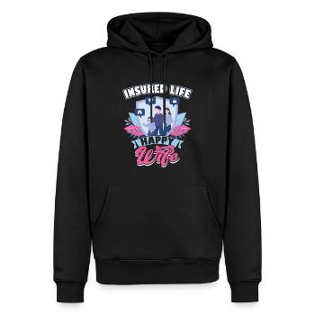 Vie assurée - Épouse heureuse - Agent d’assurance - Sweat à capuche Premium bio Homme - noir - Devant - Nico (187cm)