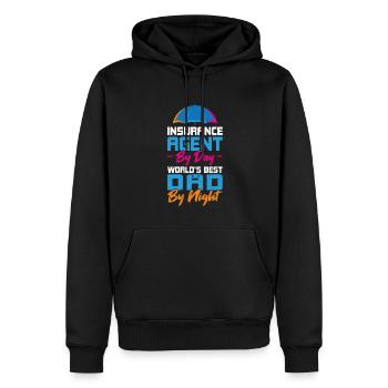 Agent d’assurance le jour - Le meilleur papa du monde la nuit - Sweat à capuche Premium bio Homme - noir - Devant - Nico (187cm)