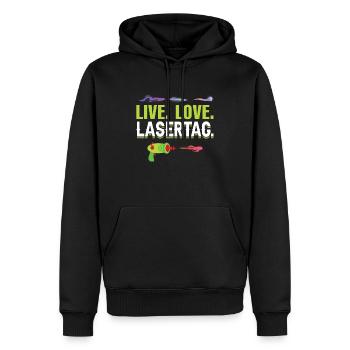 Vivre. Amour. Laser tag. - Laser tag - Sweat à capuche Premium bio Homme - noir - Devant - Nico (187cm)
