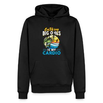 Attraper de gros est mon cardio - Pêche - Sweat à capuche Premium bio Homme - noir - Devant - Nico (187cm)