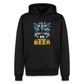 Poisson avec de la bière - Pêche - Sweat à capuche Premium bio Homme - noir - Devant - Nico (187cm)