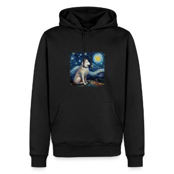 Malamute d’Alaska Van Gogh nuit étoilée - Sweat à capuche Premium bio Homme - noir - Devant - Nico (187cm)