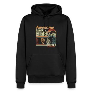 Septembre 1963 Anniversaire Septembre 1963 Septembre - Sweat à capuche Premium bio Homme - noir - Devant - Nico (187cm)