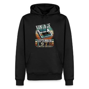 Septembre 1978 Anniversaire Septembre 1978 Septembre - Sweat à capuche Premium bio Homme - noir - Devant - Nico (187cm)