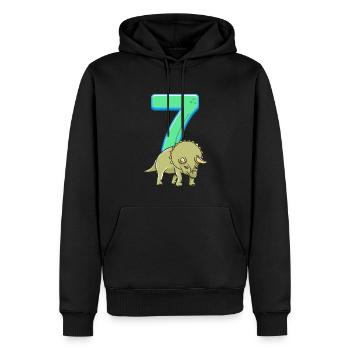 Cadeau de dinosaure 7ème anniversaire Dino T-Rex - Sweat à capuche Premium bio Homme - noir - Devant - Nico (187cm)