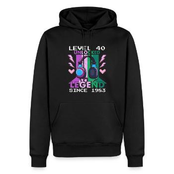 Niveau 40 Joueur débloqué 40 ans 40 Anniversaire - Sweat à capuche Premium bio Homme - noir - Devant - Nico (187cm)