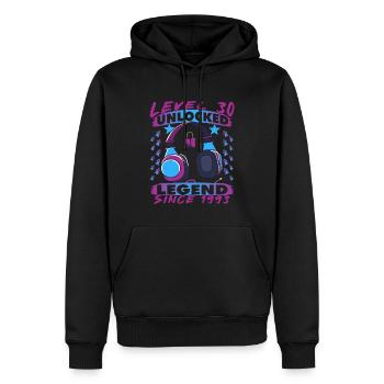 Niveau 30 Débloqué 30e Cadeau d’anniversaire Gamer - Sweat à capuche Premium bio Homme - noir - Devant - Nico (187cm)