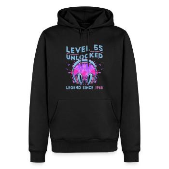 55e anniversaire. 55 Niveau suivant débloqué - Sweat à capuche Premium bio Homme - noir - Devant - Nico (187cm)