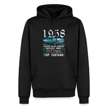 Oldtimer Baujahr 1958 geboren Geburtstag Spruch - Männer Premium Bio Hoodie - Schwarz - Vorne - Nico (187cm)