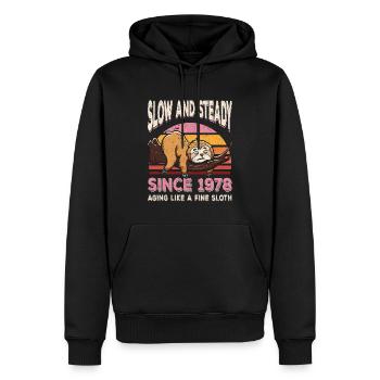 Paresseux Anniversaire 1978 Né en 1978 - Sweat à capuche Premium bio Homme - noir - Devant - Nico (187cm)