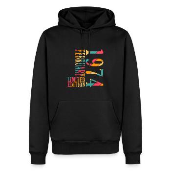 Jubilé février 1974. Don février 1974. - Sweat à capuche Premium bio Homme - noir - Devant - Nico (187cm)
