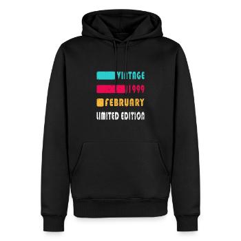 25e anniversaire Original Février Année 1999 - Sweat à capuche Premium bio Homme - noir - Devant - Nico (187cm)