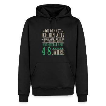Antiquität 48 Jahre alt - 48. Geburtstag Spruch - Männer Premium Bio Hoodie - Schwarz - Vorne - Nico (187cm)