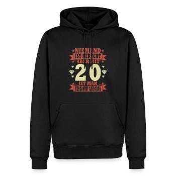 Niemand ist perfekt. Aber mit 20 ist man nah dran. - Männer Premium Bio Hoodie - Schwarz - Vorne - Nico (187cm)