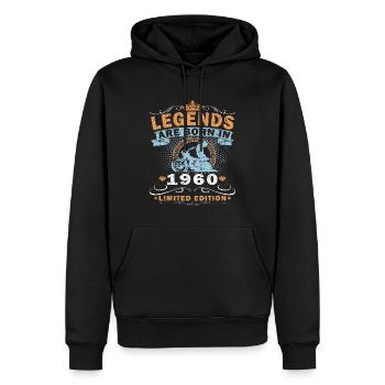 Moto Vintage des années 1960 rétro cadeau d’anniversaire 64 - Sweat à capuche Premium bio Homme - noir - Devant - Nico (187cm)