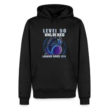 Level 50 freigeschaltet Legendär seit 1974 - Männer Premium Bio Hoodie - Schwarz - Vorne - Nico (187cm)