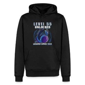 Niveau 55 débloqué Légendaire depuis 1969 - Sweat à capuche Premium bio Homme - noir - Devant - Nico (187cm)