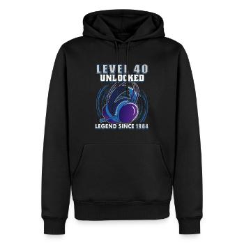 Niveau 40 débloqué Légendaire depuis 1984 - Sweat à capuche Premium bio Homme - noir - Devant - Nico (187cm)