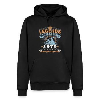 Moto vintage des années 1970 Cadeau d’anniversaire rétro - Sweat à capuche Premium bio Homme - noir - Devant - Nico (187cm)