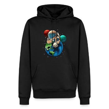 Astronaut Erde Geschenkidee - Männer Premium Bio Hoodie - Schwarz - Vorne - Nico (187cm)