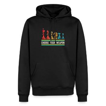 Dicton d’échecs Choisissez votre arme Joueur d’échecs - Sweat à capuche Premium bio Homme - noir - Devant - Nico (187cm)