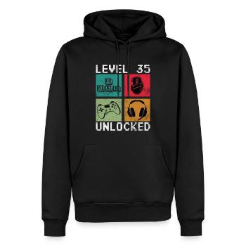 35. Geburtstag Level 35 unlocked - Männer Premium Bio Hoodie - Schwarz - Vorne - Nico (187cm)