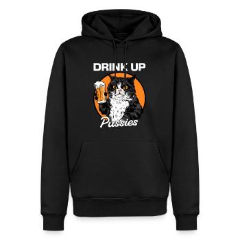 Drink Up Pussies Funny Cat St Patricks Day Saying - Men’s Premium Organic Hoodie - black - Front - Nico (187cm)