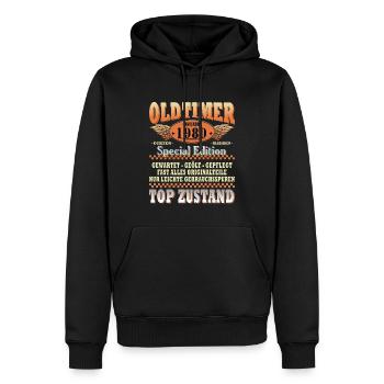 Lustiger Oldtimer 1980 Geburtstag Spruch - Männer Premium Bio Hoodie - Schwarz - Vorne - Nico (187cm)