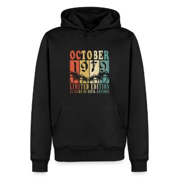 1979 Rétro 1979 Octobre Anniversaire Octobre 1979 - Sweat à capuche Premium bio Homme - noir - Devant - Nico (187cm)