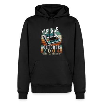 Anniversaire Octobre 2004 Original | Octobre 2004 - Sweat à capuche Premium bio Homme - noir - Devant - Nico (187cm)