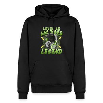 15e anniversaire Gamer - Sweat à capuche Premium bio Homme - noir - Devant - Nico (187cm)