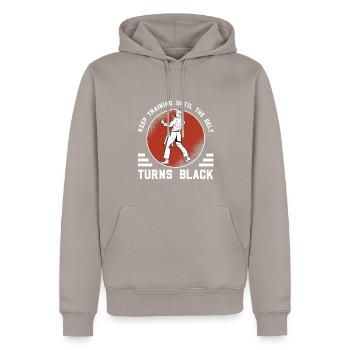Karaté Ceinture Noire - Sweat à capuche Premium bio Homme - taupe - Devant - Nico (187cm)