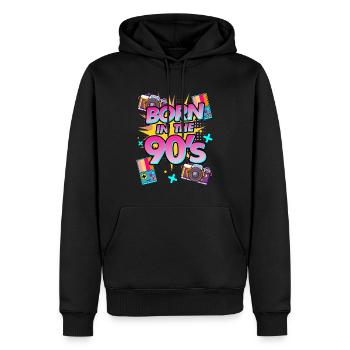 Né dans les années 90, Né dans les années 90 - Sweat à capuche Premium bio Homme - noir - Devant - Nico (187cm)