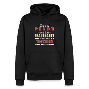 Pilot und kein Frauenarzt - Männer Premium Bio Hoodie - Schwarz - Vorne - Nico (187cm)