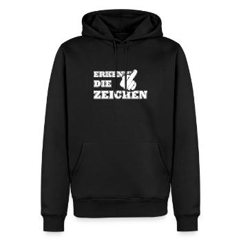 Erkenne die Zeichen Damen Mittelfinger - Männer Premium Bio Hoodie - Schwarz - Vorne - Nico (187cm)