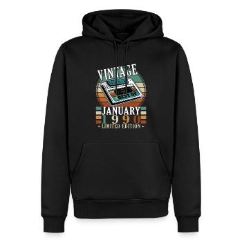Millésime Janvier 1990 Jubilé Janvier 1990 - Sweat à capuche Premium bio Homme - noir - Devant - Nico (187cm)