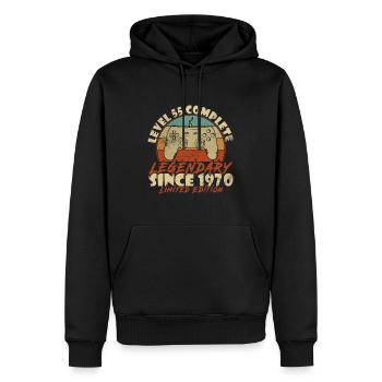 55ème Anniversaire Niveau 55 Millésime complet 1970 - Sweat à capuche Premium bio Homme - noir - Devant - Nico (187cm)
