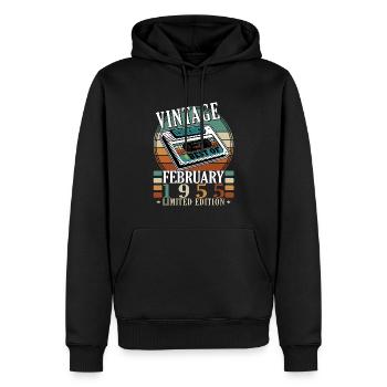 Février 1955 Anniversaire Février 1955 Février - Sweat à capuche Premium bio Homme - noir - Devant - Nico (187cm)