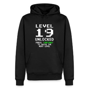 19.Geburtstag - 19 Jahre Gamer Level 19 unlocked - Männer Premium Bio Hoodie - Schwarz - Vorne - Nico (187cm)