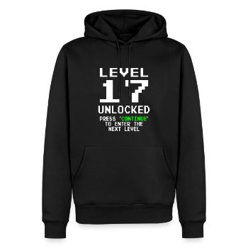 17e anniversaire Niveau 17 débloqué - Sweat à capuche Premium bio Homme - noir - Devant - Nico (187cm)