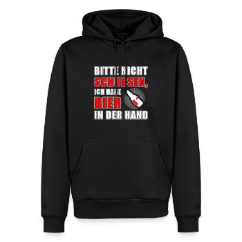 Bitte nicht schubsen Ich habe Bier in der Hand - Männer Premium Bio Hoodie - Schwarz - Vorne - Nico (187cm)