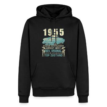 Baujahr 1955 Geboren, Geburtstag Jahrgang 1955 - Männer Premium Bio Hoodie - Schwarz - Vorne - Nico (187cm)