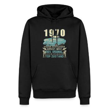 Baujahr 1970 Geboren, Geburtstag Jahrgang 1970 - Männer Premium Bio Hoodie - Schwarz - Vorne - Nico (187cm)