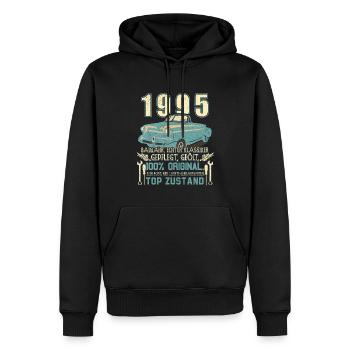 Baujahr 1995 Geboren, Geburtstag Jahrgang 1995 - Männer Premium Bio Hoodie - Schwarz - Vorne - Nico (187cm)