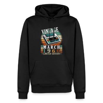 Mars 1960 Jubilé 1960 Légendes Mars 1960 - Sweat à capuche Premium bio Homme - noir - Devant - Nico (187cm)