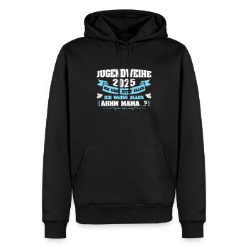 Consécration de la Jeunesse 2025 Fille Garçon - Sweat à capuche Premium bio Homme - noir - Devant - Nico (187cm)