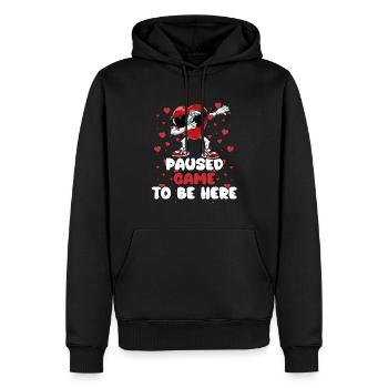 J’ai mis mon jeu en pause pour être ici, - Sweat à capuche Premium bio Homme - noir - Devant - Nico (187cm)