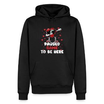 I paused my game to be here, - Men’s Premium Organic Hoodie - black - Front - Nico (187cm)