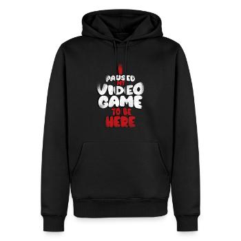 I paused my game to be here, - Men’s Premium Organic Hoodie - black - Front - Nico (187cm)