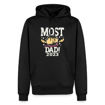Meilleur papa futur père bébé naissance 2023 - Sweat à capuche Premium bio Homme - noir - Devant - Nico (187cm)